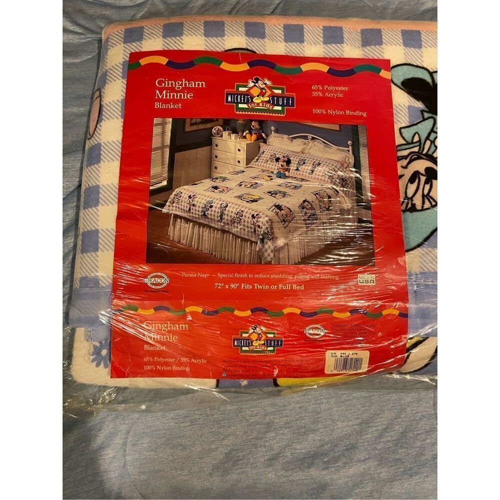 Vintage Beacon Blanket Gingham Minnie Mouse Blanket New 72”x90”